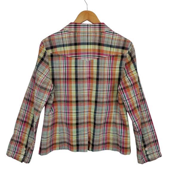 Talbots Women's Plaid Cotton Flax Button Front Blazer Jacket Size 12 - Picture 2 of 8